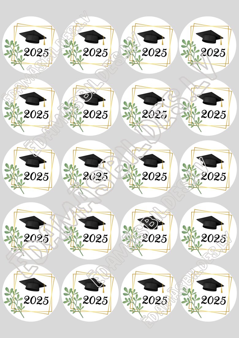 Cukura papīrs ar apdruku " Izlaidums 2025", aplīši 5 cm